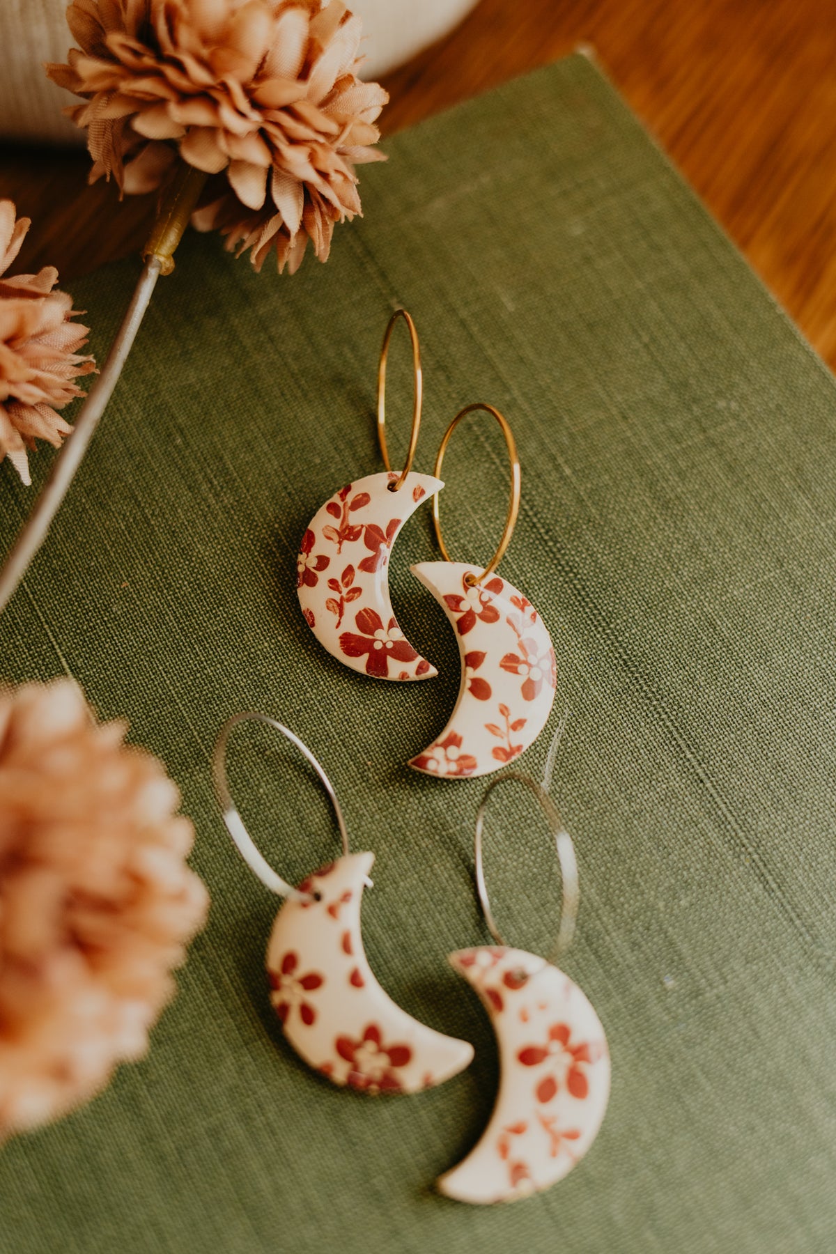 Fall Floral Moon Hoops
