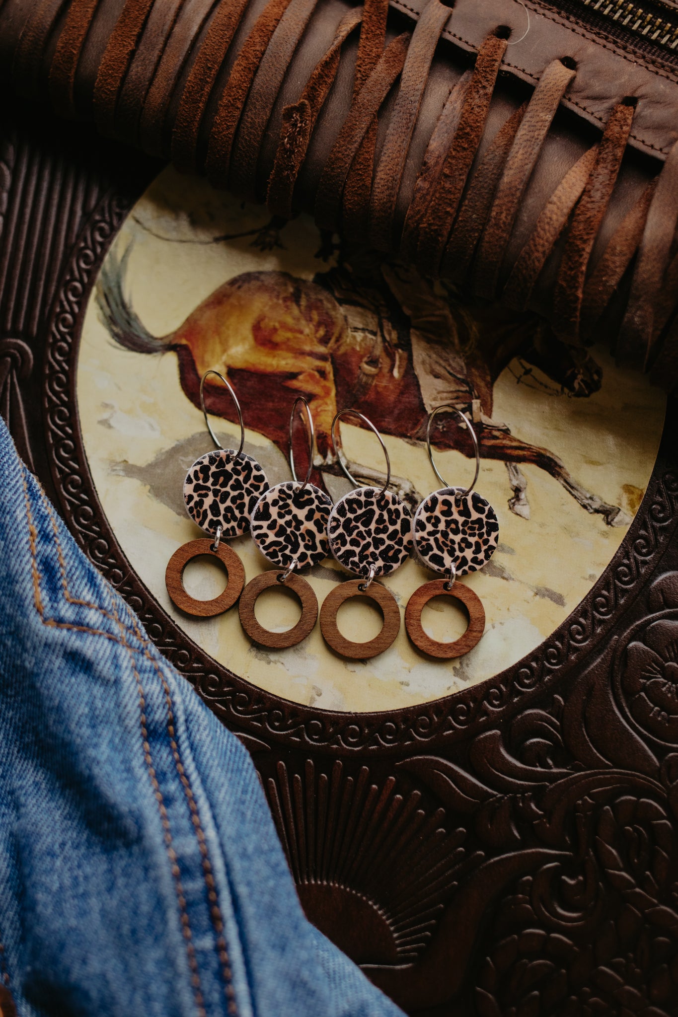 Wood/Leopard Hoops